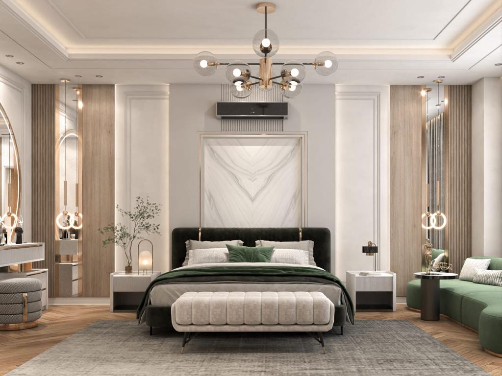 غرفة نوم رئيسية فاخرة - غرف - قبل و بعد مقاولات عامة