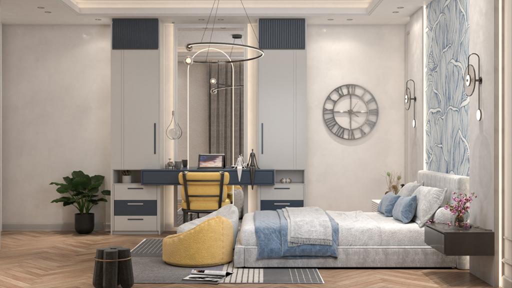 غرفة نوم عصرية بتصميم أنيق وهادئ - غرف - قبل و بعد مقاولات عامة